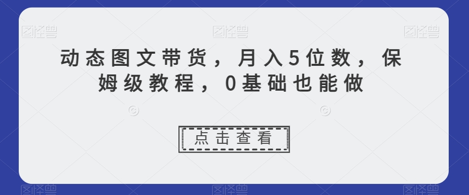 动态图文带货，月入5位数，保姆级教程，0基础也能做【揭秘】-小伟资源网