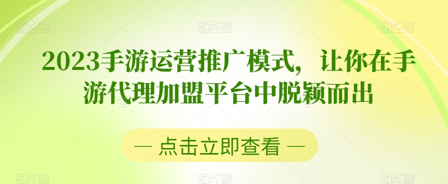 2023手游运营推广模式，让你在手游代理加盟平台中脱颖而出-小伟资源网