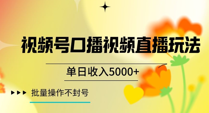 视频号囗播视频直播玩法，单日收入5000+，批量操作不封号【揭秘】-小伟资源网