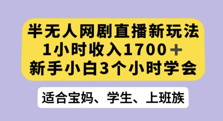 半无人网剧直播新玩法，1小时收入1700+，新手小白3小时学会【揭秘】-小伟资源网