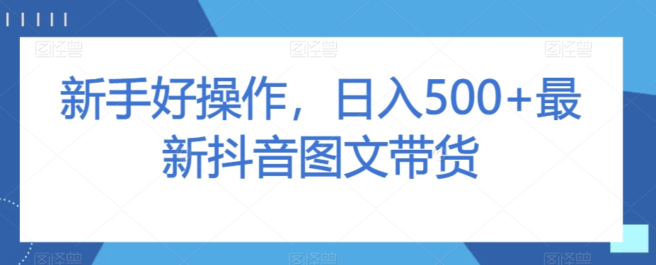 新手好操作，日入500+最新抖音图文带货【揭秘】-小伟资源网