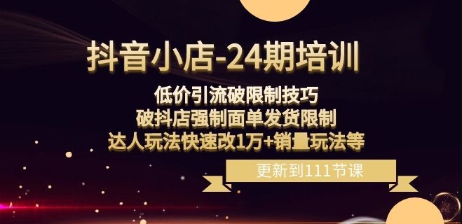 抖音小店-24期：低价引流破限制技巧，破抖店强制面单发货限制，达人玩法快速改1万+销量玩法等-小伟资源网