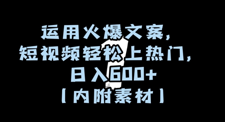 运用火爆文案，短视频轻松上热门，日入600+（内附素材）【揭秘】-小伟资源网