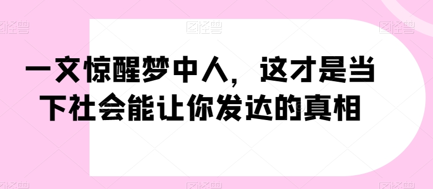 一文惊醒梦中人，这才是当下社会能让你发达的真相【公众号付费文章】-小伟资源网