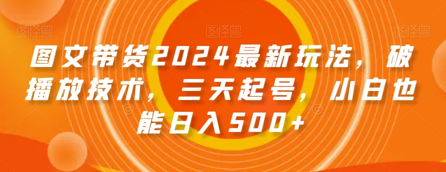 图文带货2024最新玩法，破播放技术，三天起号，小白也能日入500+【揭秘】-小伟资源网