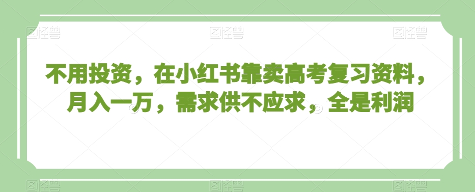 不用投资，在小红书靠卖高考复习资料，月入一万，需求供不应求，全是利润【揭秘】-小伟资源网