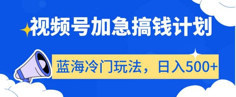 视频号加急搞钱计划，蓝海冷门玩法，日入500+【揭秘】-小伟资源网