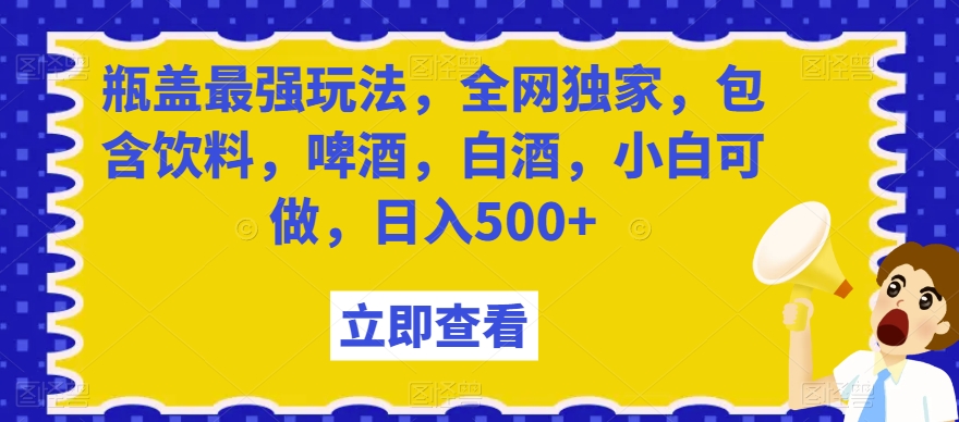 瓶盖最强玩法，全网独家，包含饮料，啤酒，白酒，小白可做，日入500+【揭秘】-小伟资源网