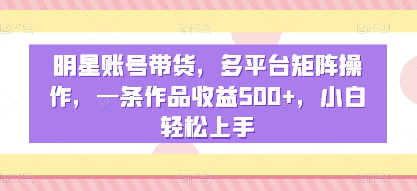 明星账号带货，多平台矩阵操作，一条作品收益500+，小白轻松上手【揭秘】-小伟资源网