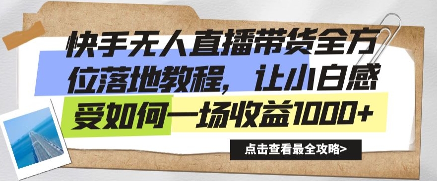 快手无人直播带货全方位落地教程，让小白感受如何一场收益1000+【揭秘】-小伟资源网