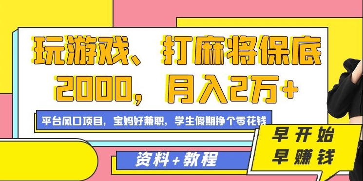 玩游戏、打麻将保底2000，月入2万+，平台风口项目【揭秘】-小伟资源网