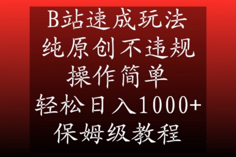 B站速成玩法，纯原创不违规，操作简单，轻松日入1000+，保姆级教程【揭秘】-小伟资源网