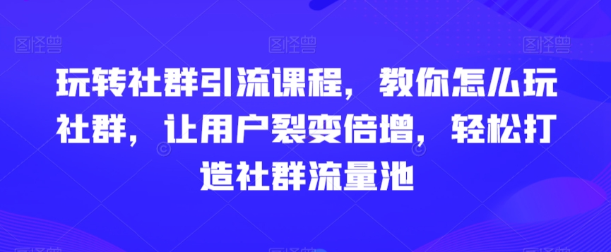 玩转社群引流课程，教你怎么玩社群，让用户裂变倍增，轻松打造社群流量池-小伟资源网