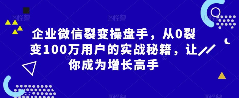 企业微信裂变操盘手，从0裂变100万用户的实战秘籍，让你成为增长高手-小伟资源网