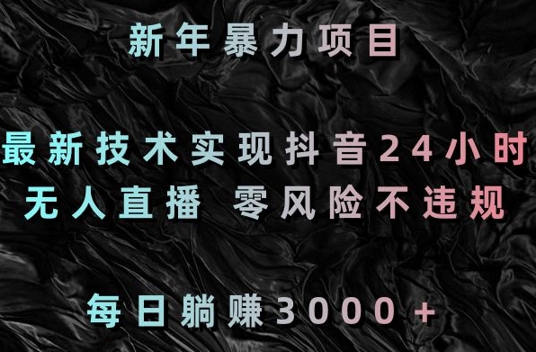 新年暴力项目，最新技术实现抖音24小时无人直播，零风险不违规，每日躺赚3000＋【揭秘】-小伟资源网