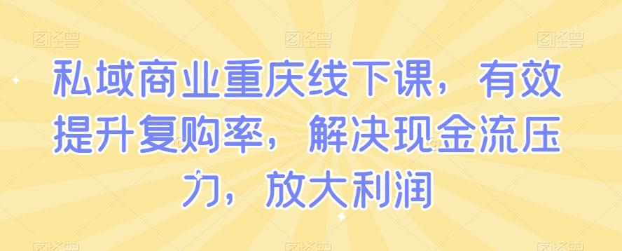 私域商业重庆线下课，有效提升复购率，解决现金流压力，放大利润-小伟资源网