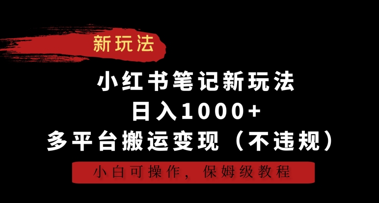 小红书笔记新玩法，日入1000+，多平台搬运变现（不违规），小白可操作，保姆级教程【揭秘】-小伟资源网