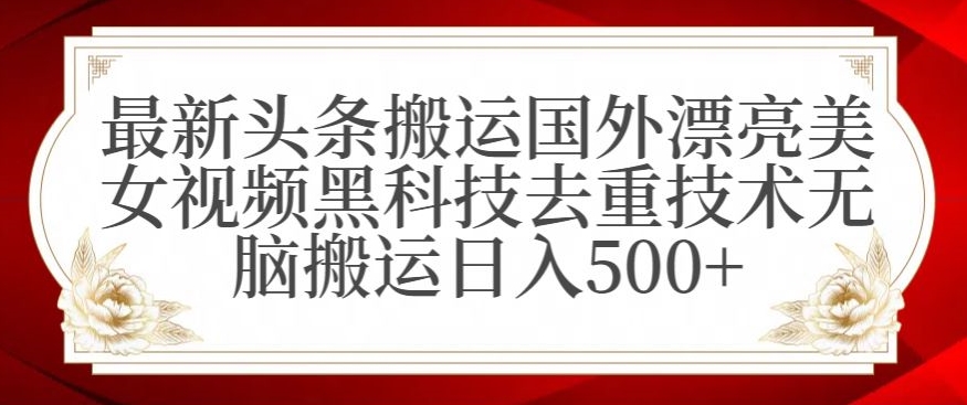 最新头条搬运国外漂亮美女视频黑科技去重技术无脑搬运日入500+【揭秘】-小伟资源网