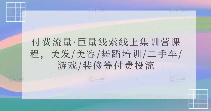 付费流量·巨量线索线上集训营课程，美发/美容/舞蹈培训/二手车/游戏/装修等付费投流-小伟资源网