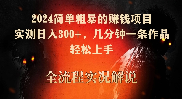 2024简单粗暴的赚钱项目，实测日入300+，几分钟一条作品，轻松上手【揭秘】-小伟资源网