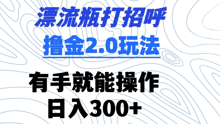 漂流瓶打招呼撸金2.0玩法，有手就能做，日入300+【揭秘】-小伟资源网