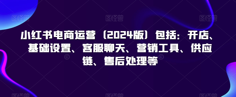 小红书电商运营（2024版）包括：开店、基础设置、客服聊天、营销工具、供应链、售后处理等-小伟资源网