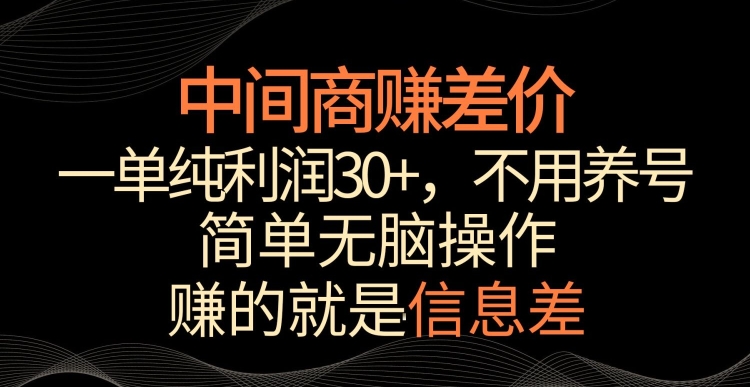 中间商赚差价，一单纯利润30+，简单无脑操作，赚的就是信息差，轻轻松松日入1000+【揭秘】-小伟资源网