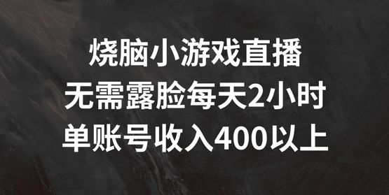 烧脑小游戏直播，无需露脸每天2小时，单账号日入400+【揭秘】-小伟资源网