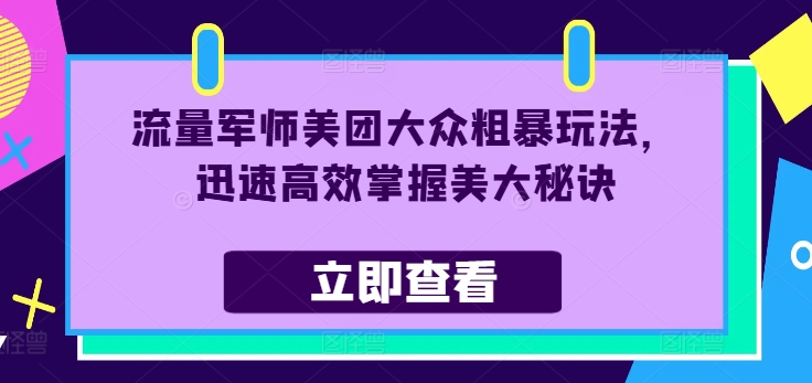 流量军师美团大众粗暴玩法，迅速高效掌握美大秘诀-小伟资源网