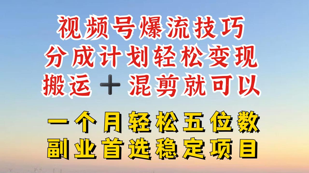 视频号分成最暴力赛道，几分钟出一条原创，最强搬运+混剪新方法，谁做谁爆【揭秘】-小伟资源网