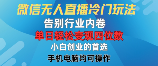 微信无人直播冷门玩法，告别行业内卷，单日轻松变现四位数，小白的创业首选【揭秘】-小伟资源网