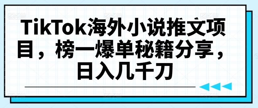 TikTok海外小说推文项目，榜一爆单秘籍分享，日入几千刀-小伟资源网