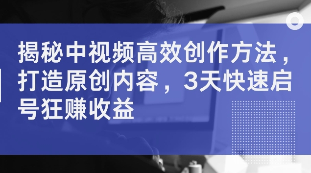 揭秘中视频高效创作方法，打造原创内容，3天快速启号狂赚收益【揭秘】-小伟资源网