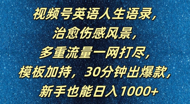 视频号英语人生语录，多重流量一网打尽，模板加持，30分钟出爆款，新手也能日入1000+【揭秘】-小伟资源网