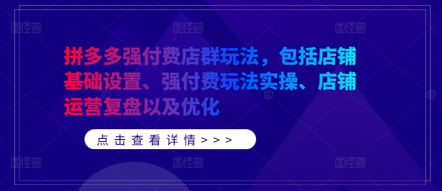 拼多多强付费店群玩法，包括店铺基础设置、强付费玩法实操、店铺运营复盘以及优化-小伟资源网