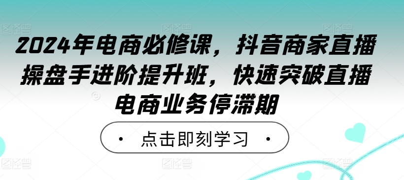 2024年电商必修课，抖音商家直播操盘手进阶提升班，快速突破直播电商业务停滞期-小伟资源网