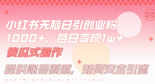 小红书无脑每日引流创业粉500+，小白每天只花半小时，躺赚长尾收益【揭秘】-小伟资源网