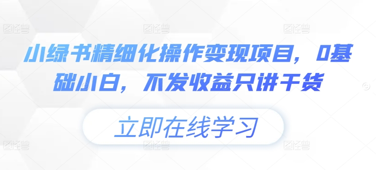 小绿书精细化操作变现项目，0基础小白，不发收益只讲干货-小伟资源网