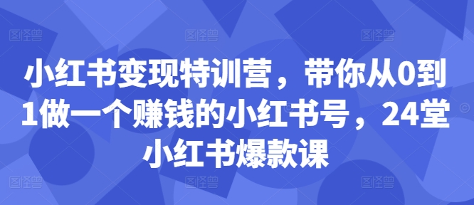 小红书变现特训营，带你从0到1做一个赚钱的小红书号，24堂小红书爆款课-小伟资源网