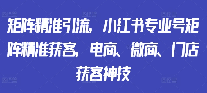 矩阵精准引流，小红书专业号矩阵精准获客，电商、微商、门店获客神技-小伟资源网