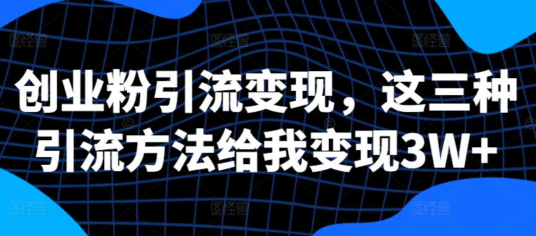 创业粉引流变现，这三种引流方法给我变现3W+【揭秘】-小伟资源网