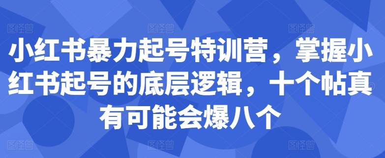 小红书暴力起号特训营，掌握小红书起号的底层逻辑，十个帖真有可能会爆八个-小伟资源网