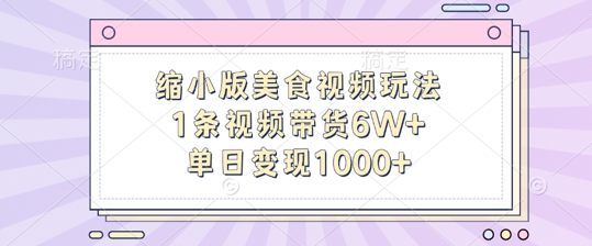 缩小版美食视频玩法，1条视频带货6W+，单日变现1k-小伟资源网