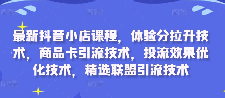 最新抖音小店课程，体验分拉升技术，商品卡引流技术，投流效果优化技术，精选联盟引流技术-小伟资源网