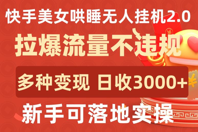 快手美女哄睡无人挂机2.0.拉爆流量不违规，多种变现途径，日收3000+，新手可落地实操【揭秘】-小伟资源网