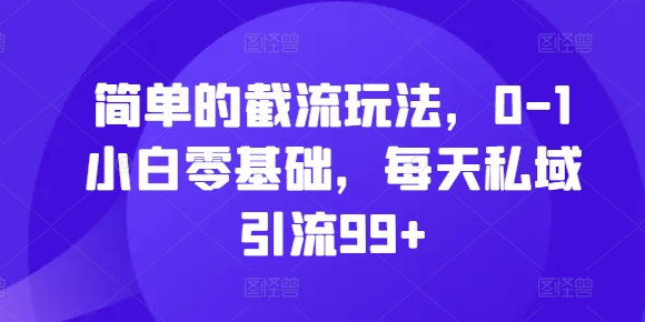 简单的截流玩法，0-1小白零基础，每天私域引流99+【揭秘】-小伟资源网