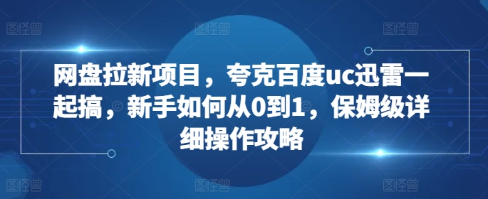 网盘拉新项目，夸克百度uc迅雷一起搞，新手如何从0到1，保姆级详细操作攻略-小伟资源网