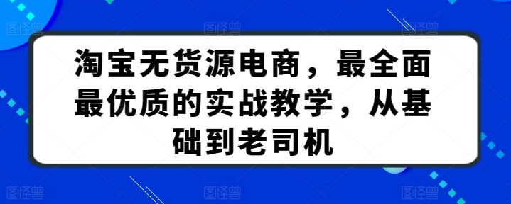 淘宝无货源电商，最全面最优质的实战教学，从基础到老司机-小伟资源网