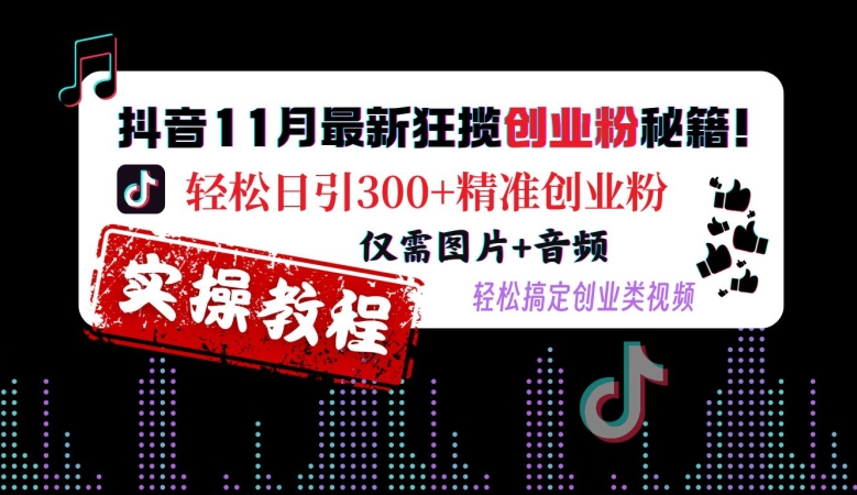 抖音11月最新狂揽创业粉秘籍，轻松日引300+精准创业粉，仅需图片+音频，轻松搞定创业类视频-小伟资源网