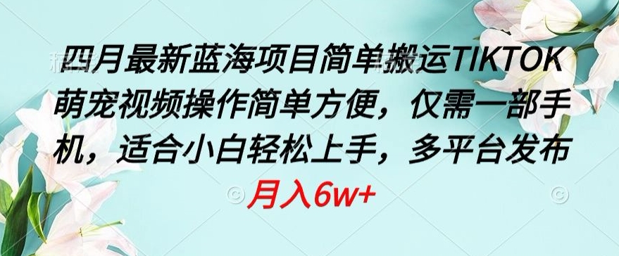 四月最新蓝海项目，简单搬运TIKTOK萌宠视频，操作简单方便，仅需一部手机【揭秘】-小伟资源网